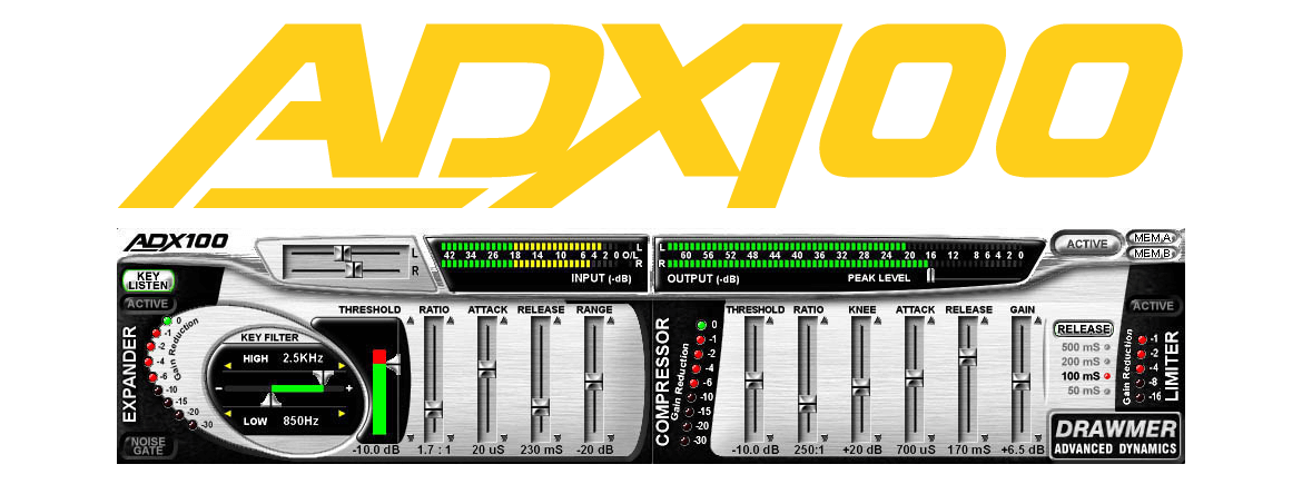 The ADX100 plugin with the logo above in yellow